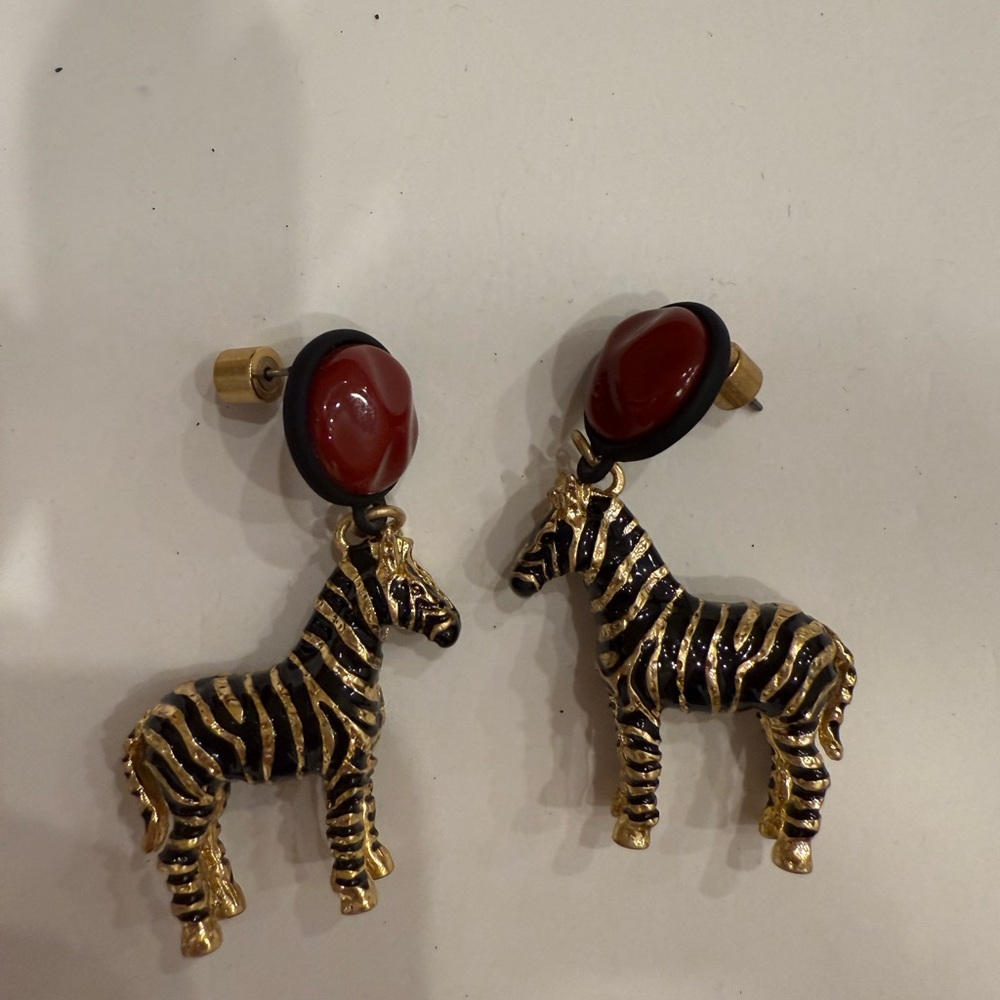 Boho Zebra Stripe Earrings with Red Accents